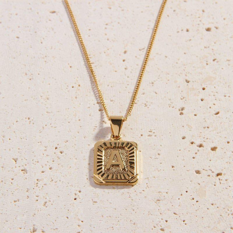 18k Gold Plated Filled Initials Pendant Necklace, Square Letter Rectangle  Medallion Personalized Stainless Chain Simple Jewelry Gift | Fruugo UK